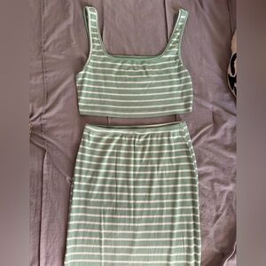 Green Striped Matching Skirt Set